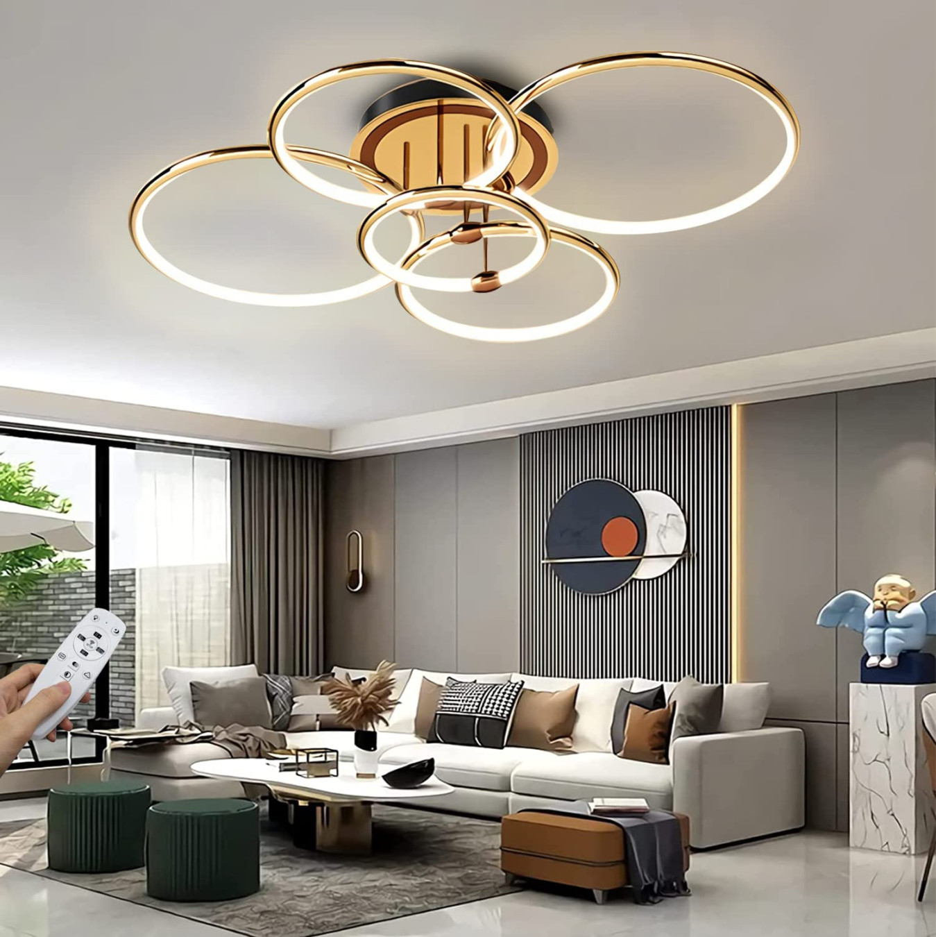 Ceiling Light LED Lamps Gold Modern Dimmable Ring Design Living Room Lamp  with Remote Control Aluminium LED Lighting for Living Room Bedroom Kitchen